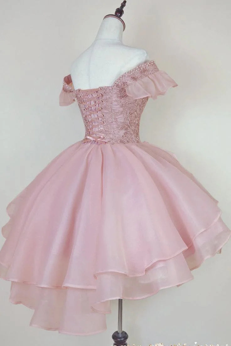Vestidos Weitese, vestidos formales de princesa rosa con apliques de encaje, vestidos cortos para el regreso a casa, tiendas con vestidos de fiesta